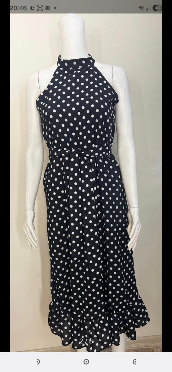 Puantiye Desenli Uzun Siyah Elbise - Görsel 2