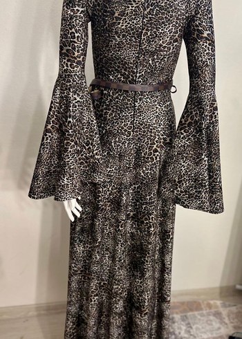 Leopar Desenli Uzun Elbise - Görsel 6