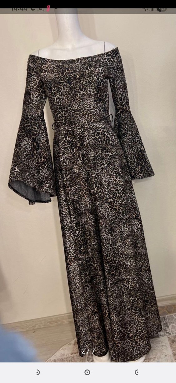 Leopar Desenli Uzun Elbise - Görsel 2