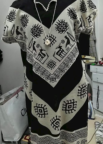 Bohem V Yaka Desenli Uzun Elbise - Görsel 6