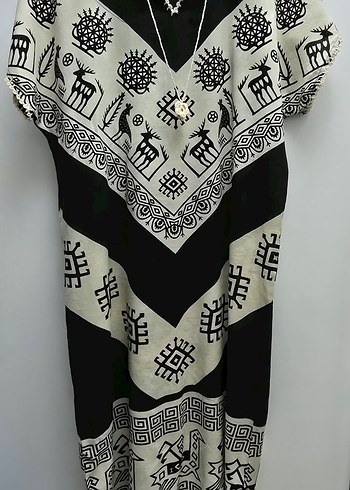 Bohem V Yaka Desenli Uzun Elbise - Görsel 7