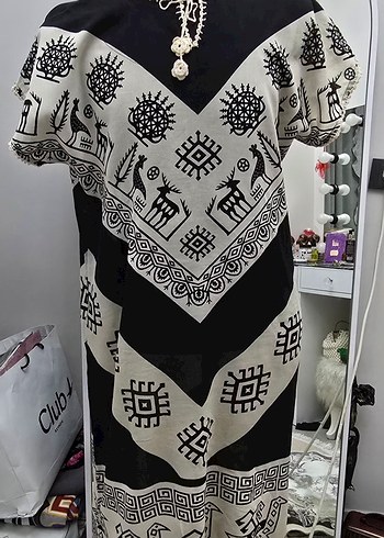 Bohem V Yaka Desenli Uzun Elbise - Görsel 4