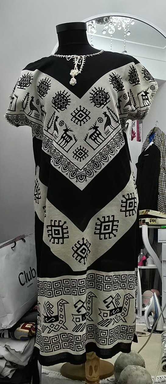 Bohem V Yaka Desenli Uzun Elbise - Görsel 3