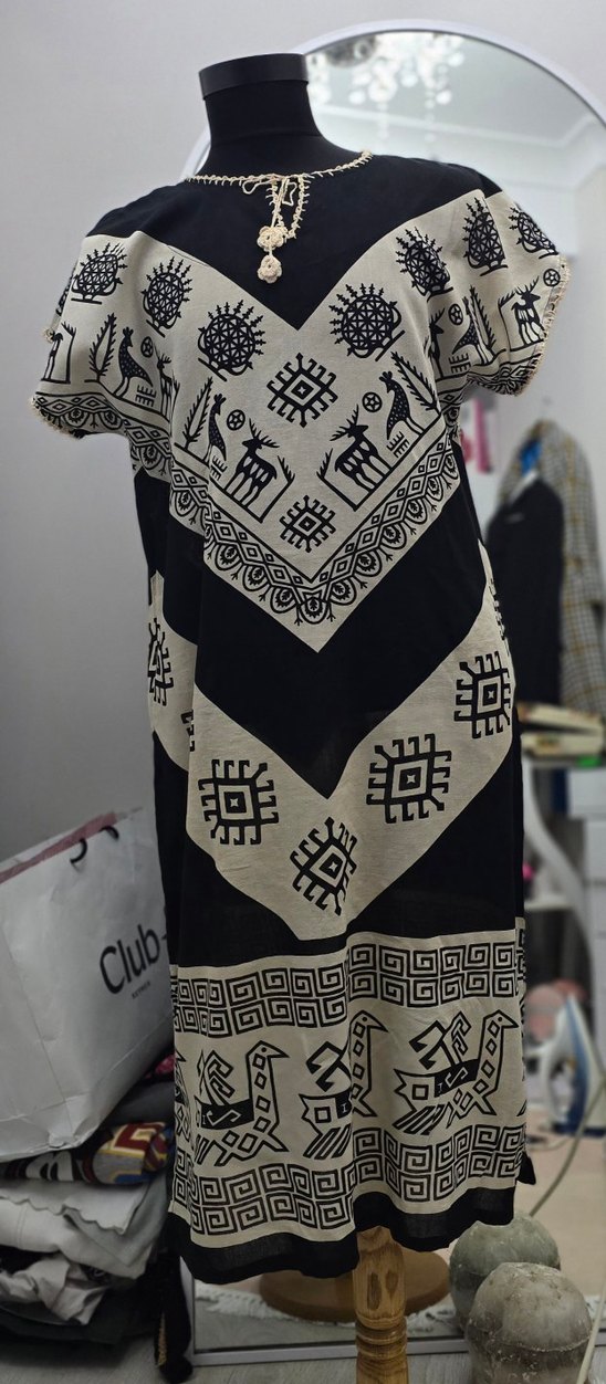 Bohem V Yaka Desenli Uzun Elbise - Görsel 2