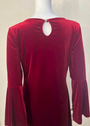 Bordo Uzun Kollu Bohem Kadın Elbise kadife vintage - Görsel 4