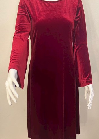 Bordo Uzun Kollu Bohem Kadın Elbise kadife vintage - Görsel 6