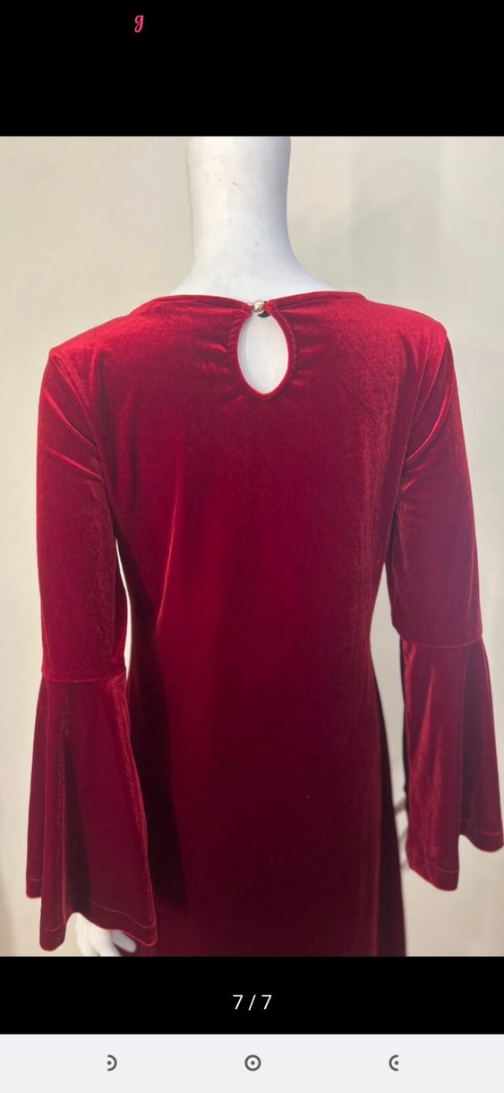 Bordo Uzun Kollu Bohem Kadın Elbise kadife vintage - Görsel 4