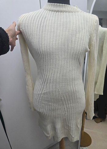 Beyaz Boğazlı Triko Kadın Elbise - Görsel 2