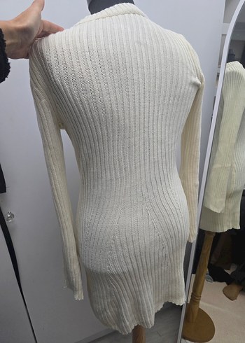 Beyaz Boğazlı Triko Kadın Elbise - Görsel 6