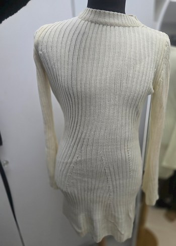 Beyaz Boğazlı Triko Kadın Elbise - Görsel 3