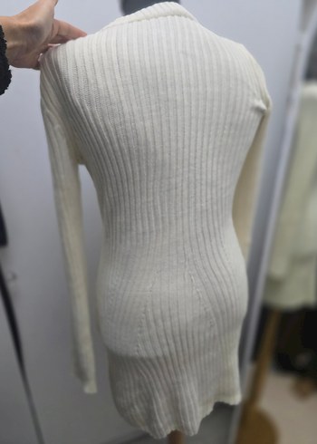 Beyaz Boğazlı Triko Kadın Elbise - Görsel 5