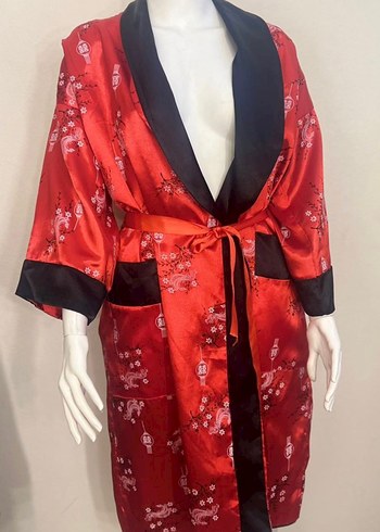 orjinaldir Desenli Kırmızı Vintage Kadın Uzun Kimono - Görsel 4