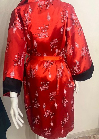 orjinaldir Desenli Kırmızı Vintage Kadın Uzun Kimono - Görsel 3