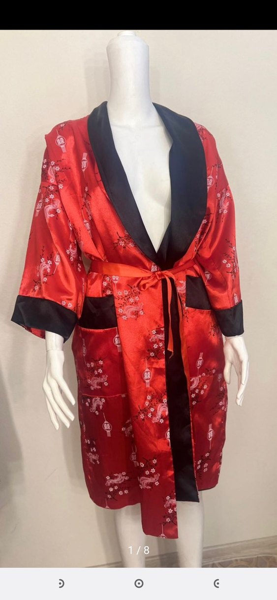 orjinaldir Desenli Kırmızı Vintage Kadın Uzun Kimono - Görsel 4