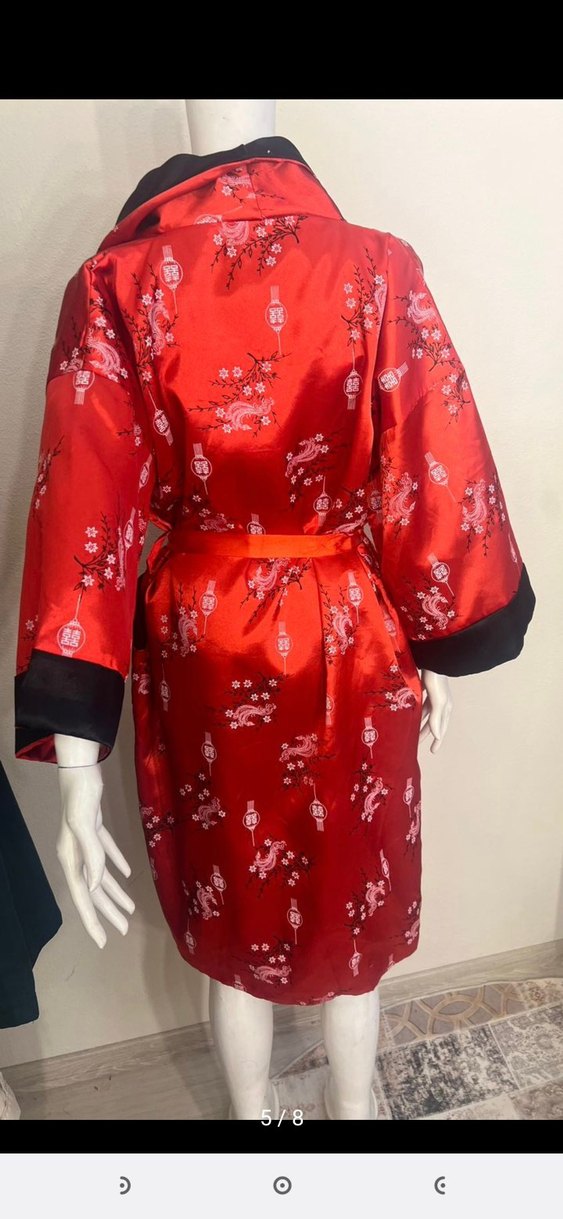 orjinaldir Desenli Kırmızı Vintage Kadın Uzun Kimono - Görsel 3
