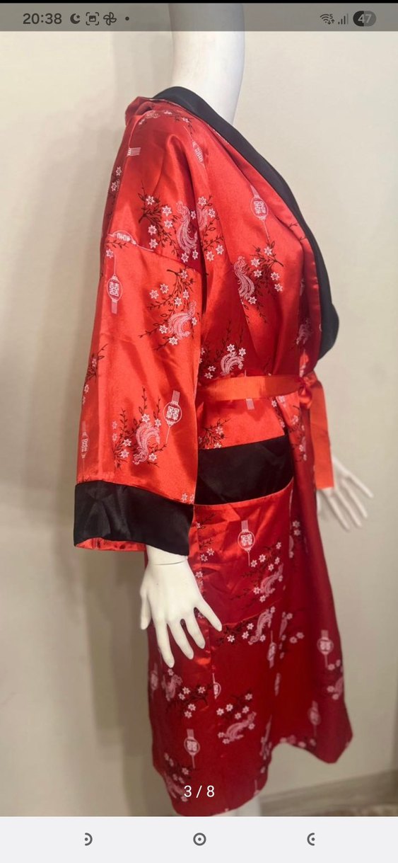 orjinaldir Desenli Kırmızı Vintage Kadın Uzun Kimono - Görsel 2