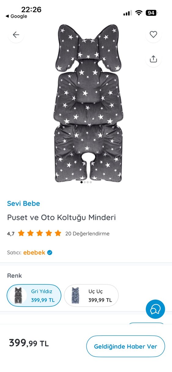 Gri Yıldız Desenli Bebek Uyku Minderi - Görsel 4