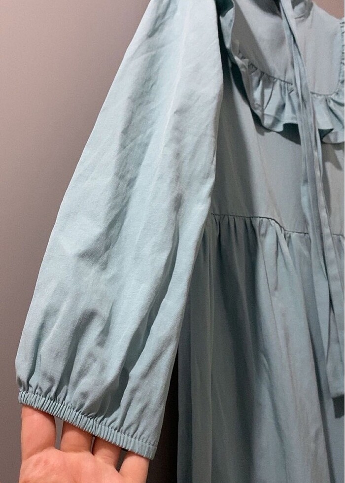 su yeşili tesettür elbise. - Görsel 2