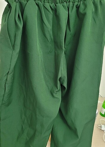 Diğer Yesil Kumaş beli lastikli pantolon