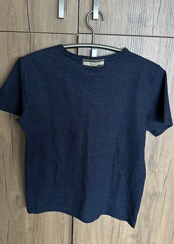 Kadın Lacivert Denim Kısa Kollu Tişört - Görsel 8