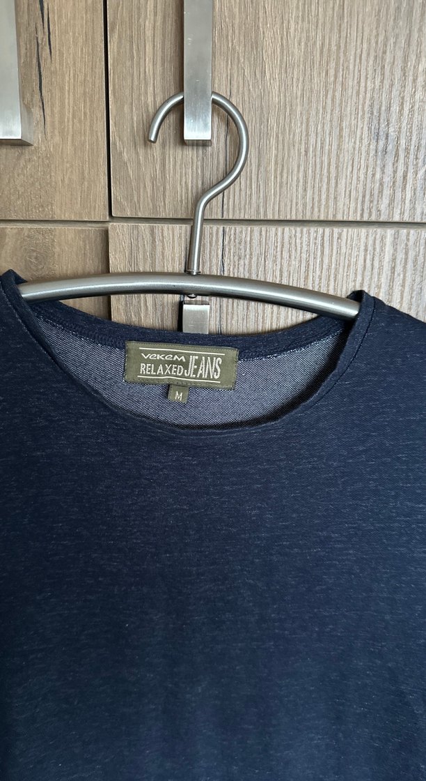 Kadın Lacivert Denim Kısa Kollu Tişört - Görsel 2