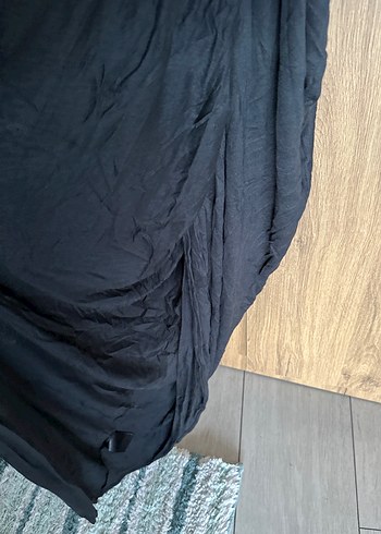 Siyah Penye Drapeli Uzun Elbise - Görsel 4