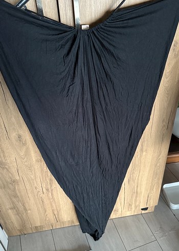 Siyah Penye Drapeli Uzun Elbise - Görsel 8