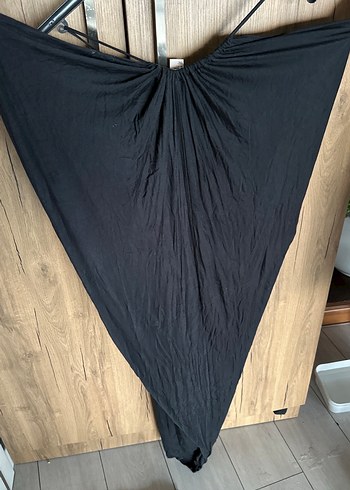 Siyah Penye Drapeli Uzun Elbise - Görsel 7