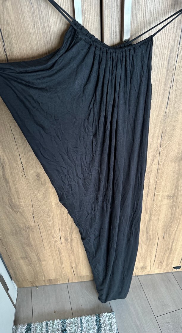 Siyah Penye Drapeli Uzun Elbise - Görsel 2