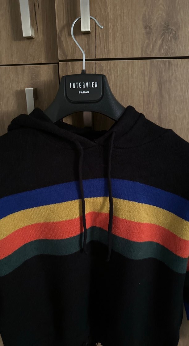 Çizgili Kapüşonlu Bohem genç Kazak - Görsel 3