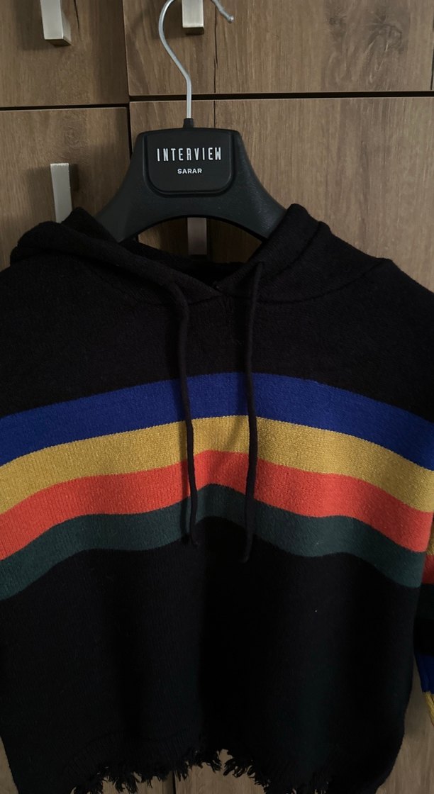 Çizgili Kapüşonlu Bohem genç Kazak - Görsel 4