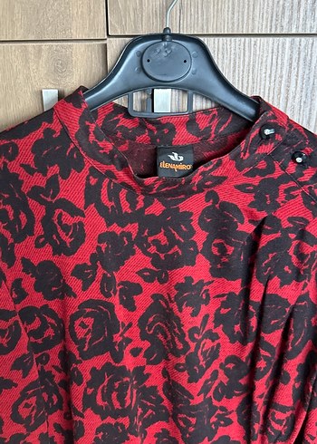 Kırmızı Desenli Uzun Kollu Vintage Elbise - Görsel 4