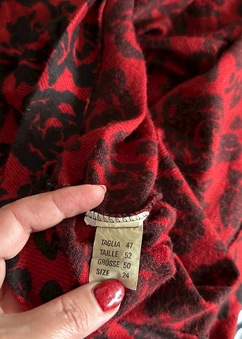 Kırmızı Desenli Uzun Kollu Vintage Elbise - Görsel 9