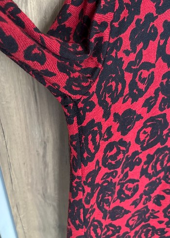 Kırmızı Desenli Uzun Kollu Vintage Elbise - Görsel 8
