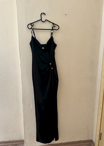 Siyah Drapeli Uzun Askılı Elbise - Görsel 2