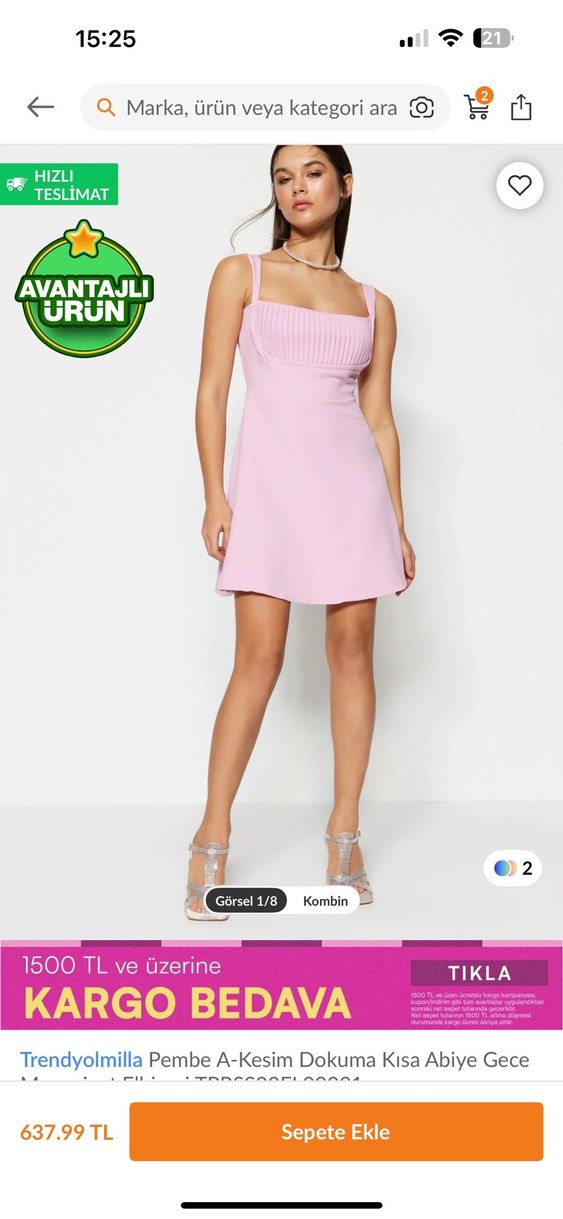 Pembe Pilili Midi Straplez Kısa Elbise - Görsel 2