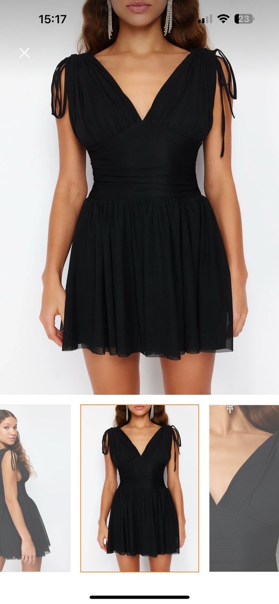 Siyah Drapeli V Yaka Midi Gotik Elbise - Görsel 2