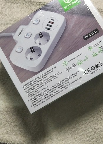 akım korumalı YK Design 2500W Çoklu USB Şarjlı Priz - Görsel 4