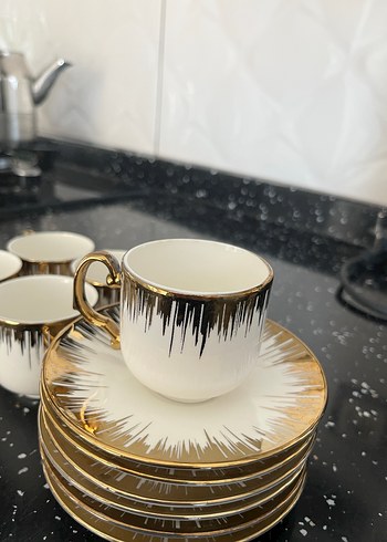 Beyaz Altın Detaylı Fincan Takımı PAÇİ 6 Kişilik - Görsel 2
