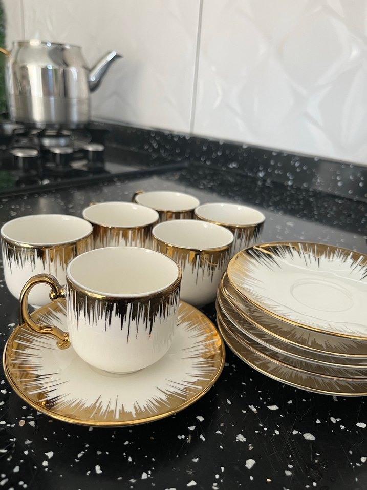 Beyaz Altın Detaylı Fincan Takımı PAÇİ 6 Kişilik - Görsel 4