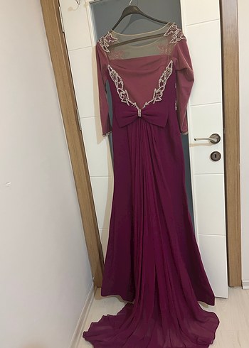 40 beden fuşya Uzun Kollu İşlemeli Abiye Elbise - Görsel 4