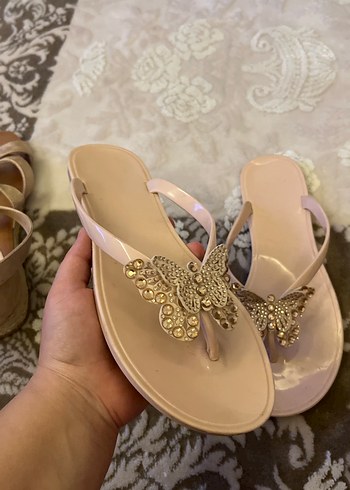 39 numara Bej Taşlı İnce Topuklu Kadın terlik - Görsel 3