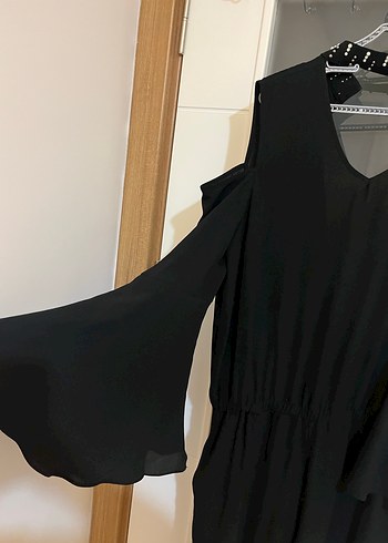 42 44 beden Siyah Uzun Kollarsız Gotik Tulum omuz dekolteli - Görsel 2