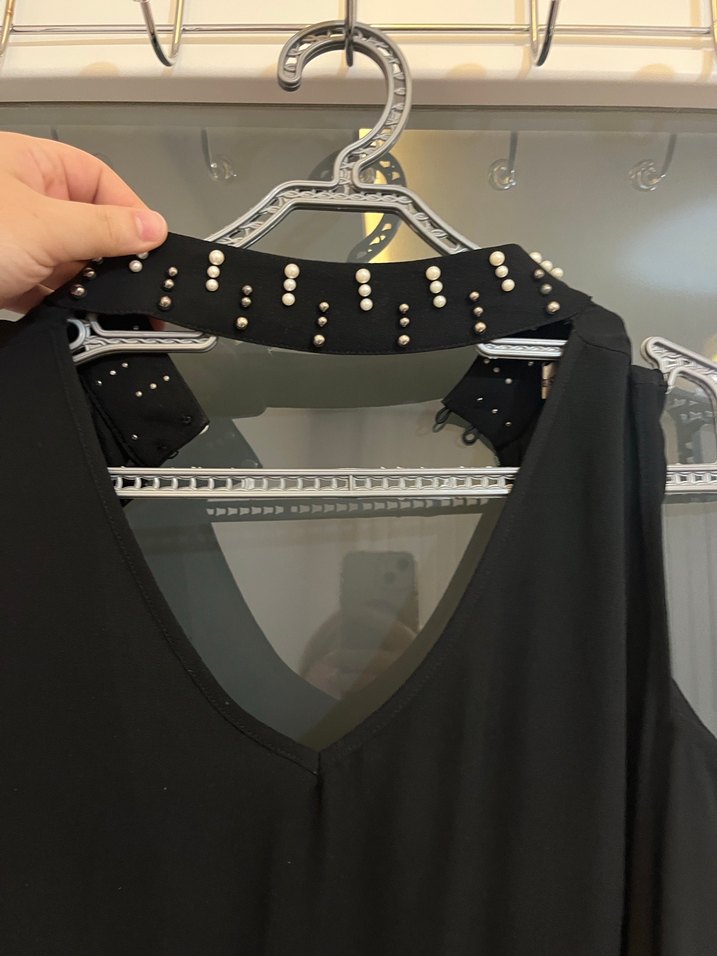 42 44 beden Siyah Uzun Kollarsız Gotik Tulum omuz dekolteli - Görsel 3