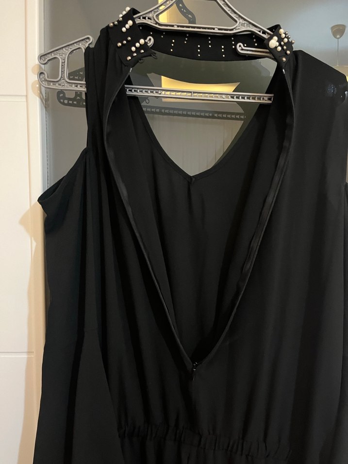 42 44 beden Siyah Uzun Kollarsız Gotik Tulum omuz dekolteli - Görsel 5