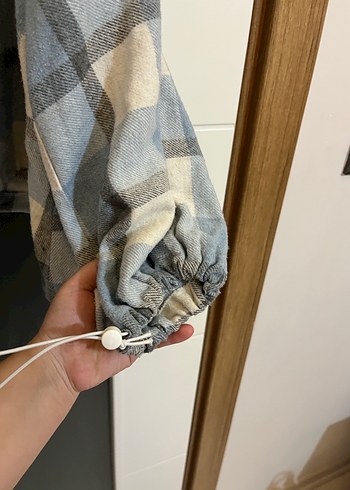 40 42 44 bedene uyumlu Oversize  Ekose Desnli pamuklu gömlek - Görsel 4