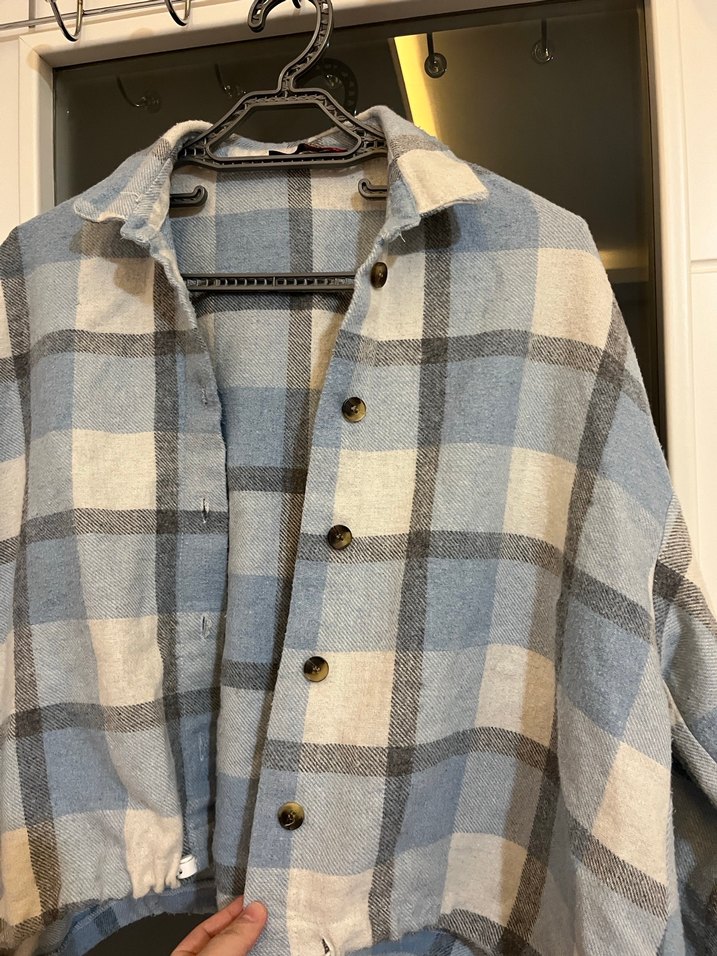 40 42 44 bedene uyumlu Oversize  Ekose Desnli pamuklu gömlek - Görsel 2