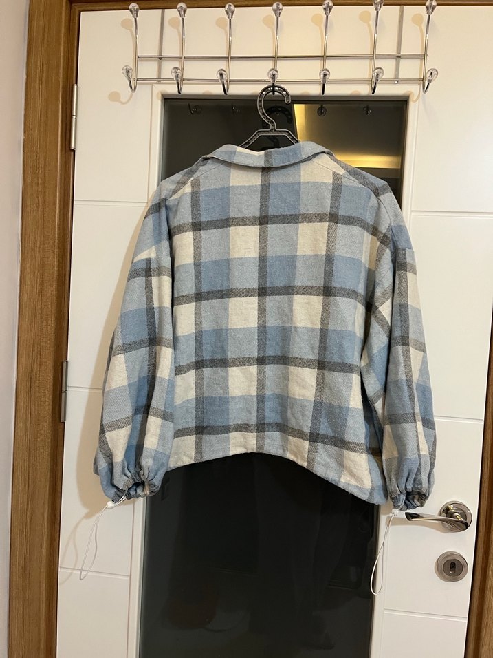 40 42 44 bedene uyumlu Oversize  Ekose Desnli pamuklu gömlek - Görsel 5