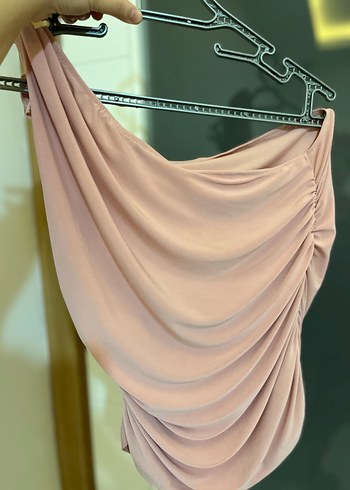 Xl beden etiketli Pembe Drapeli Straplez  bluz - Görsel 4