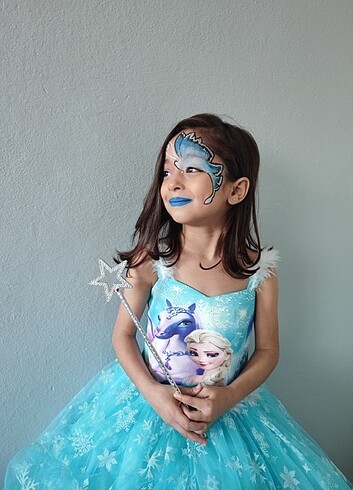 6 Yaş Beden mavi Renk Elsa gelinlik